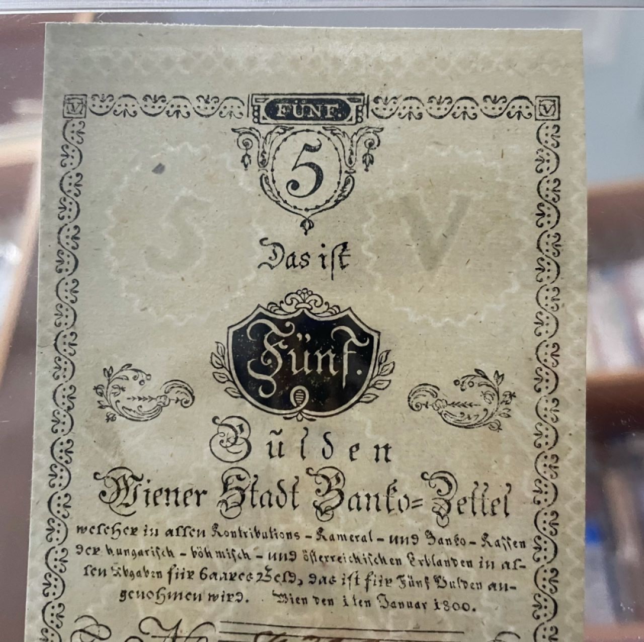 【Blue Auction】✨世界纸币精拍第243期——小双十一专场   【唯一冠军分 全新原票非常罕见 3个世纪前的纸币 带水印和钢戳防伪】奥地利 早期 1800年（清嘉庆5年）5盾 PMG64EPQ 超大壳子 文物级别 值得珍藏