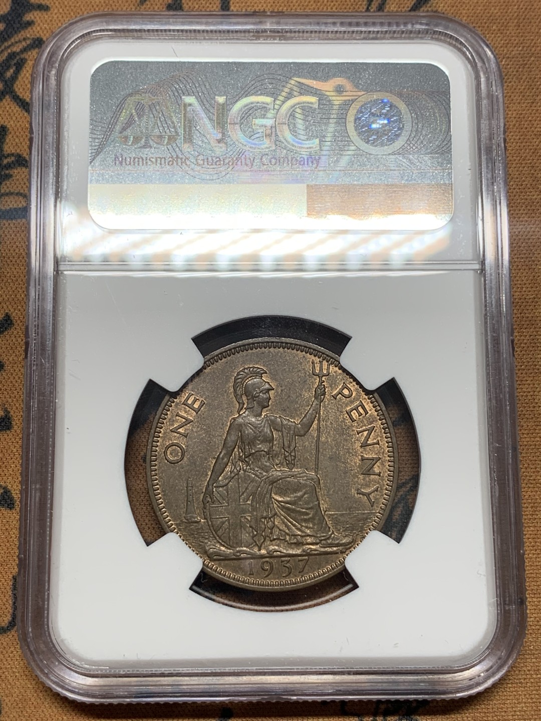 《竞宝斋》第111场-周日，周一 ，2场连拍（全场包邮） NGC-MS62 英国 1937年 乔治六世 1便士铜币 登基年份