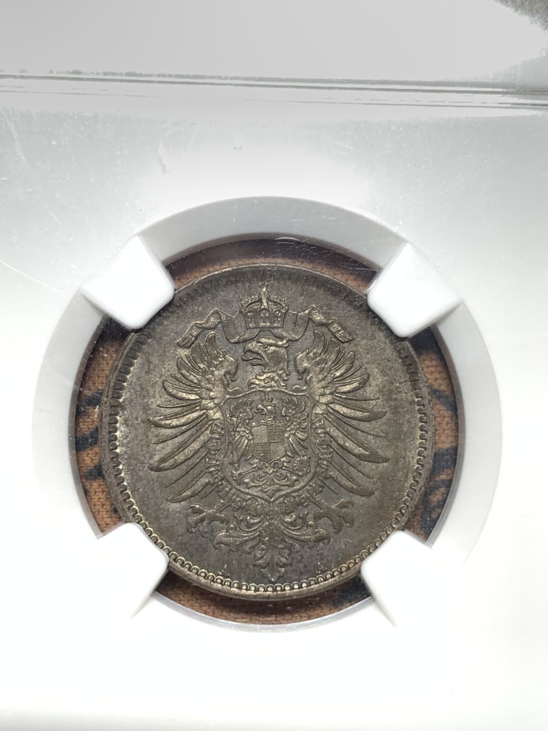 《竞宝斋》第111场-周日，周一 ，2场连拍（全场包邮） NGC-MS64 德国 1875A 短翅鹰1马克银币 黑彩 包浆