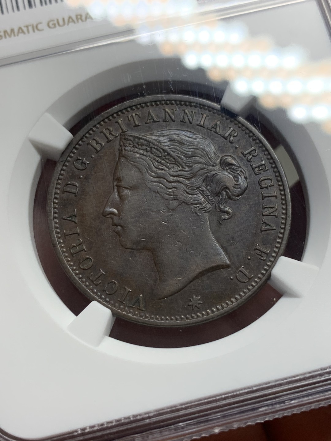 《竞宝斋》第111场-周日，周一 ，2场连拍（全场包邮） NGC AU55 1881 英属泽西1/12先令 铜币  发行量7.5万枚，最稀少年份