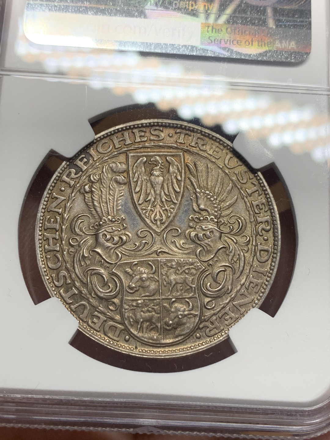 《竞宝斋》第111场-周日，周一 ，2场连拍（全场包邮） NGC MS62德国1927年哥茨设计兴登堡总统80大寿5马克币章