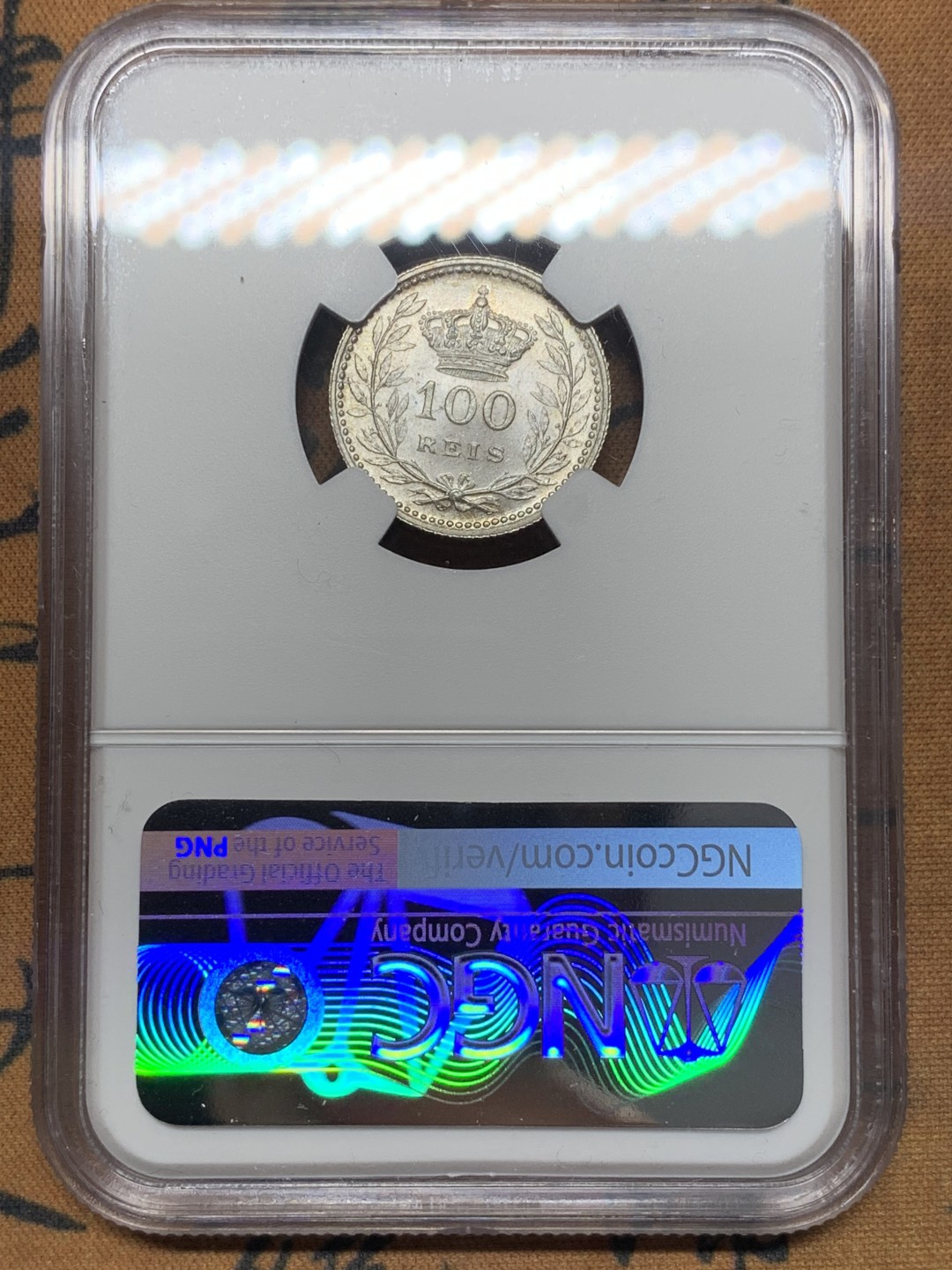 《竞宝斋》第111场-周日，周一 ，2场连拍（全场包邮） NGC-MS64 葡萄牙1910年 曼努埃尔二世100R银币 高分难得