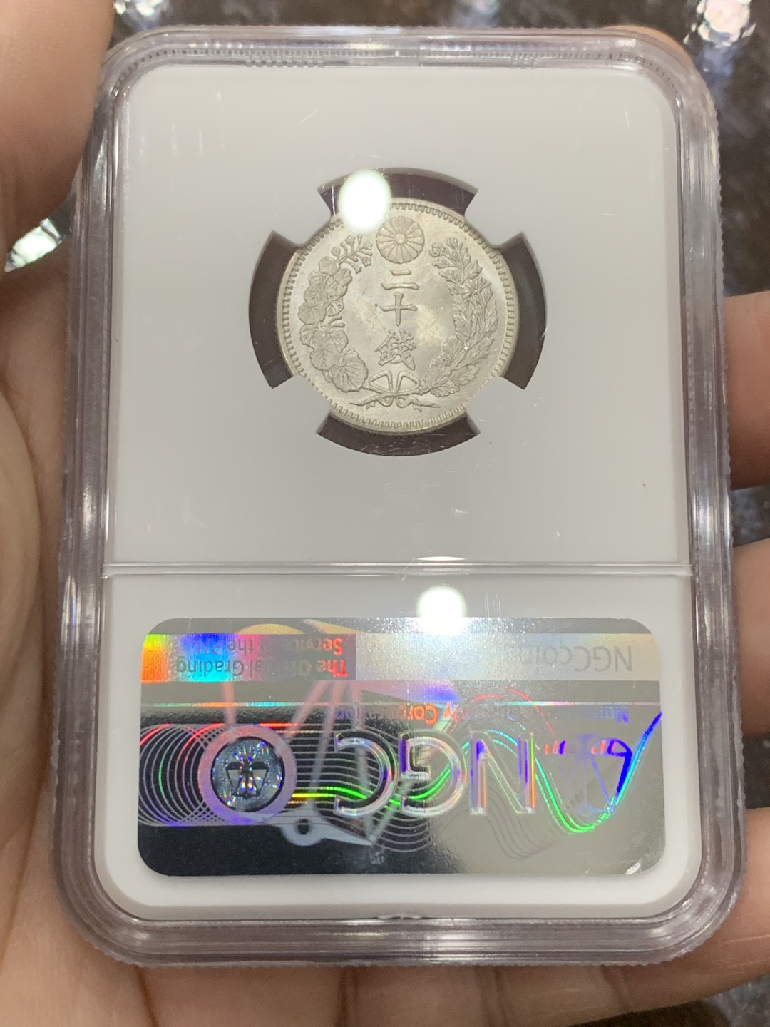 《竞宝斋》第111场-周日，周一 ，2场连拍（全场包邮） NGC-MS64 日本1891年 明治24年 龙二十钱 银币 雪亮暴光