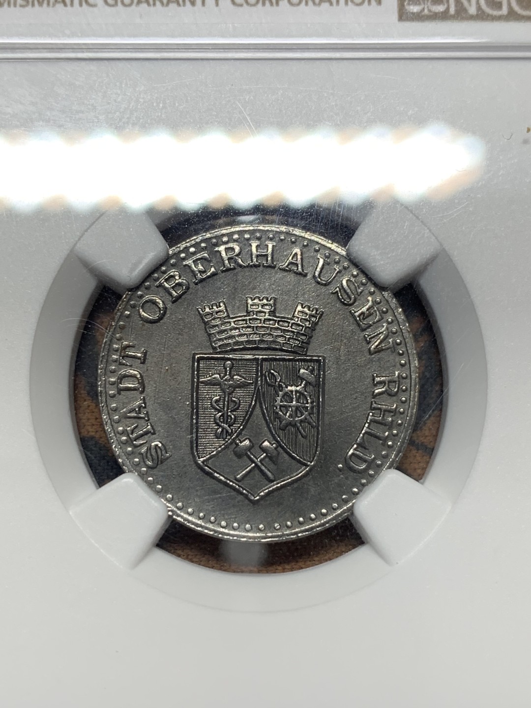 《竞宝斋》第111场-周日，周一 ，2场连拍（全场包邮） NGC-MS63 德国紧急状态 1919年 奥伯豪森25芬尼 铁币 ，原味爆浆，细节完好