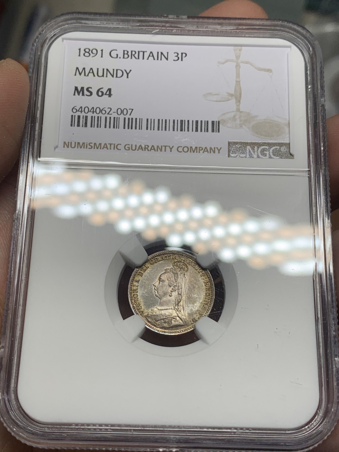 《竞宝斋》第111场-周日，周一 ，2场连拍（全场包邮） NGC MS63-64，UNC 英国 1891年维多利亚女王濯足银币一套 全五彩包浆 1P瑕疵肉眼几乎不可见