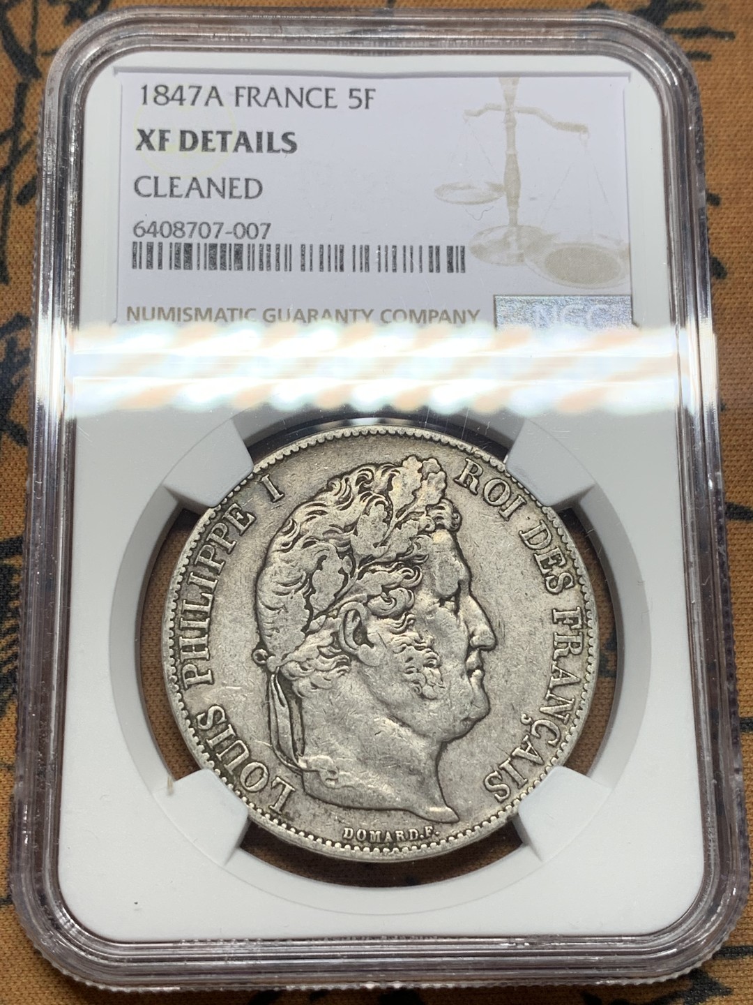 《竞宝斋》第111场-周日，周一 ，2场连拍（全场包邮） NGC-XF 法国1847年 菲利普五世 5法郎大银币