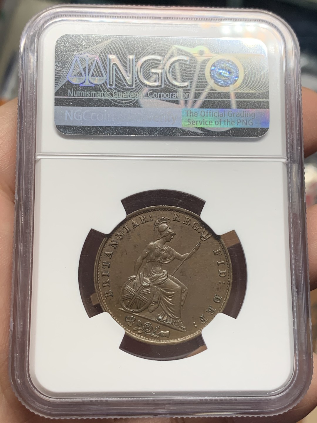 《竞宝斋》第111场-周日，周一 ，2场连拍（全场包邮） NGC UNCD  1856  英国维多利亚女王1/2便士 细节比很多63的都要好，性价比极好