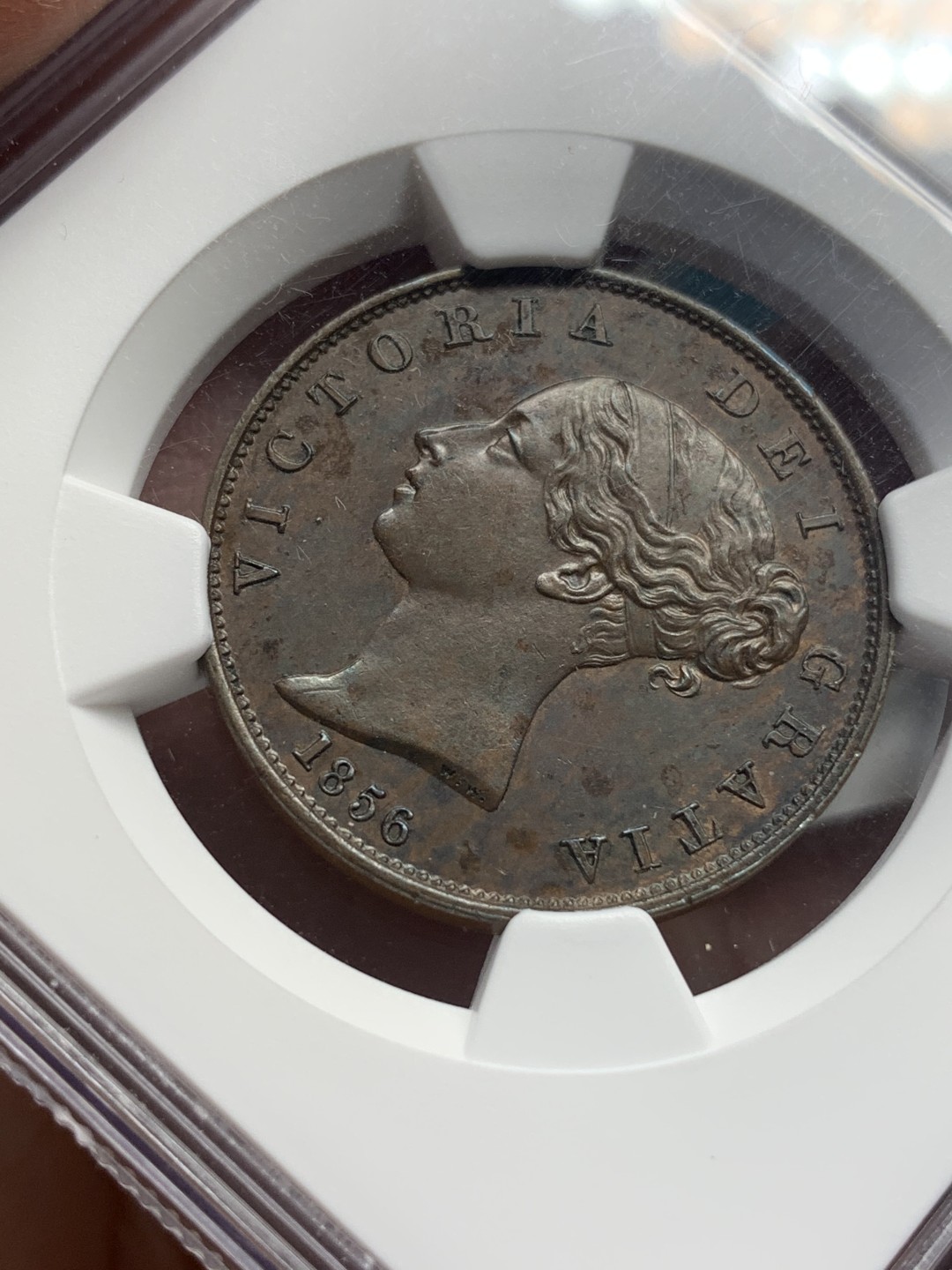 《竞宝斋》第111场-周日，周一 ，2场连拍（全场包邮） NGC UNCD  1856  英国维多利亚女王1/2便士 细节比很多63的都要好，性价比极好