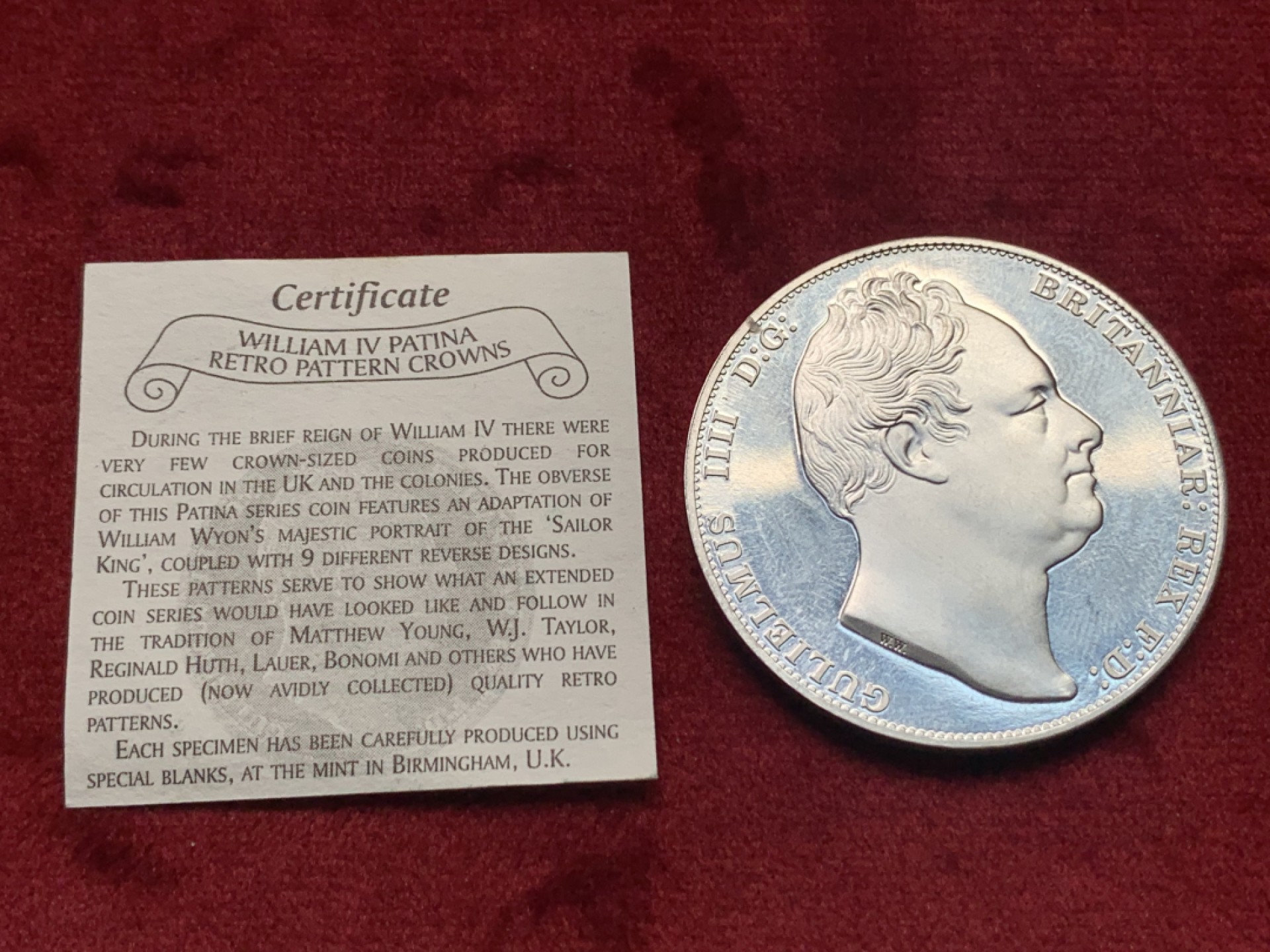 《竞宝斋》第111场-周日，周一 ，2场连拍（全场包邮） 英国后铸1836年威廉四世1克朗，铝制版本，带证书