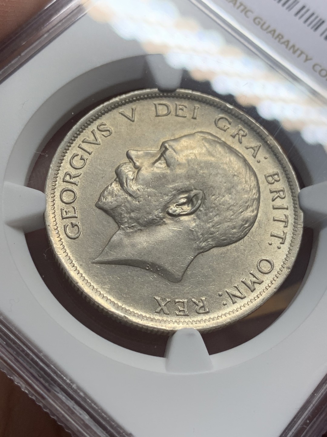 《竞宝斋》第111场-周日，周一 ，2场连拍（全场包邮） NGC-AU58 英国乔五 1917年 1/2克朗银币 比较少见的年份