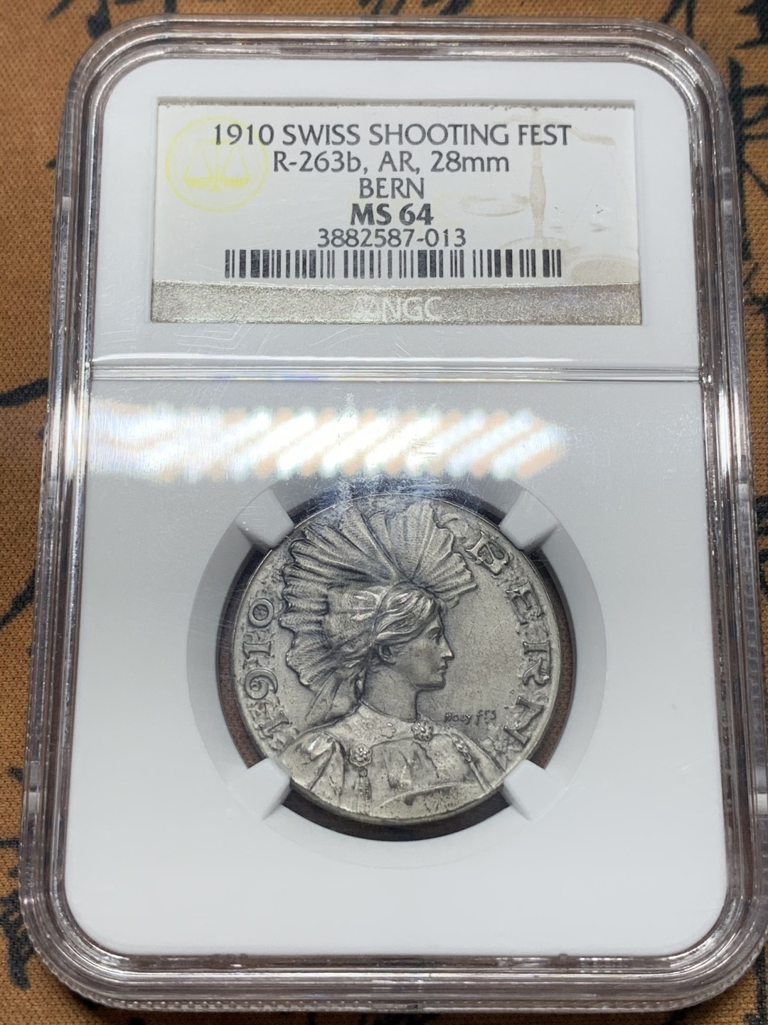 《竞宝斋》第111场-周日，周一 ，2场连拍（全场包邮） NGC MS64  1910年瑞士伯尔尼射击节银章 市场流通量小于500枚 设计精美细腻 塔楼上的钟表也跃然章上