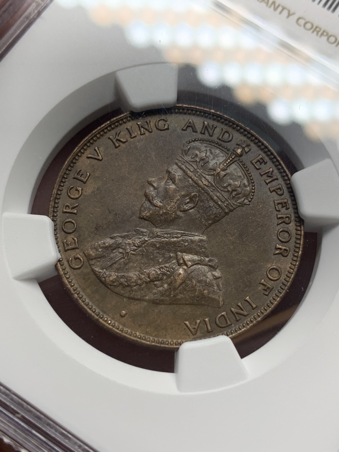 《竞宝斋》第111场-周日，周一 ，2场连拍（全场包邮） NGC-AU58BN 香港 1924年 1仙  乔治五世 铜币 原味包浆