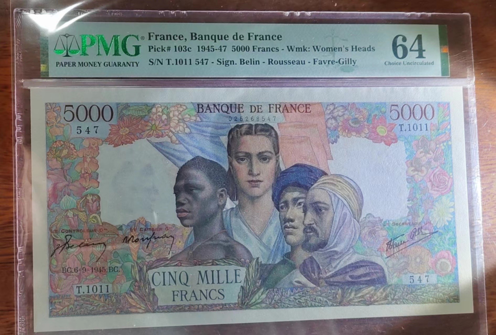 收藏联盟Quantum Auction 第204期拍卖 法国1945年5000法郎 PMG64 大团结 冠军分