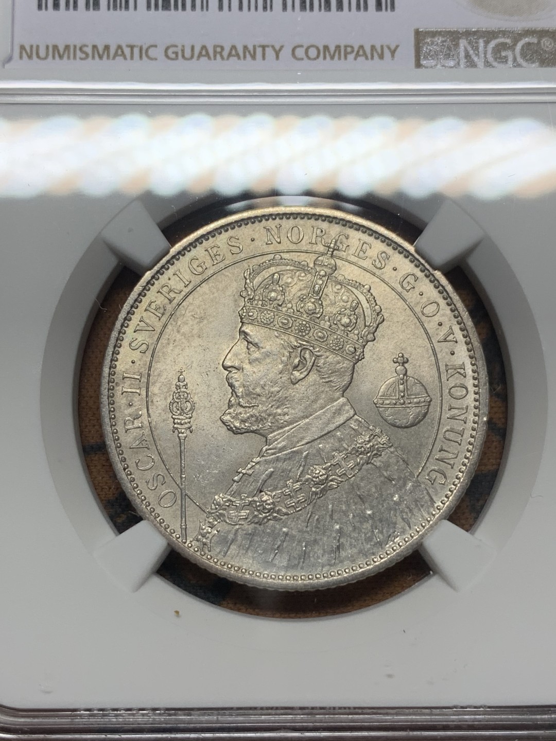 《竞宝斋》第111场-周日，周一 ，2场连拍（全场包邮） NGC-UNC 瑞典1897年 加冕纪念 2克朗银币 带光好品