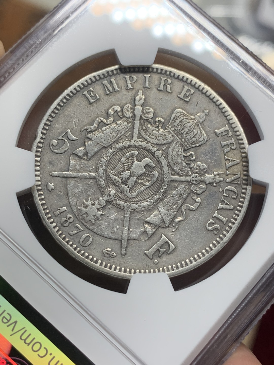 《竞宝斋》第111场-周日，周一 ，2场连拍（全场包邮） NGC-VFD 法国拿破仑三世 1870年 5法郎银币