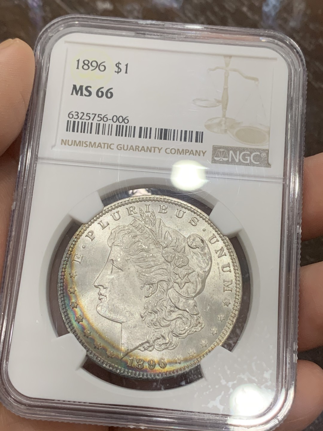 《竞宝斋》第111场-周日，周一 ，2场连拍（全场包邮） NGC MS66 美国 1896年摩根银元 高分双面月牙五彩