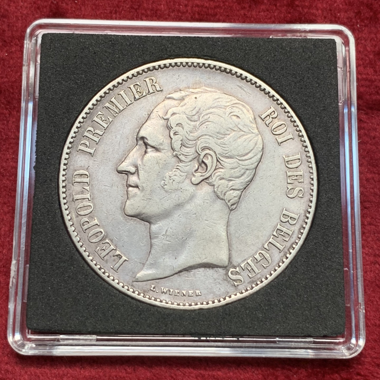 《竞宝斋》第111场-周日，周一 ，2场连拍（全场包邮） 比利时 1851年 利奥波德一世 5法郎银币 头发清晰 磨损小