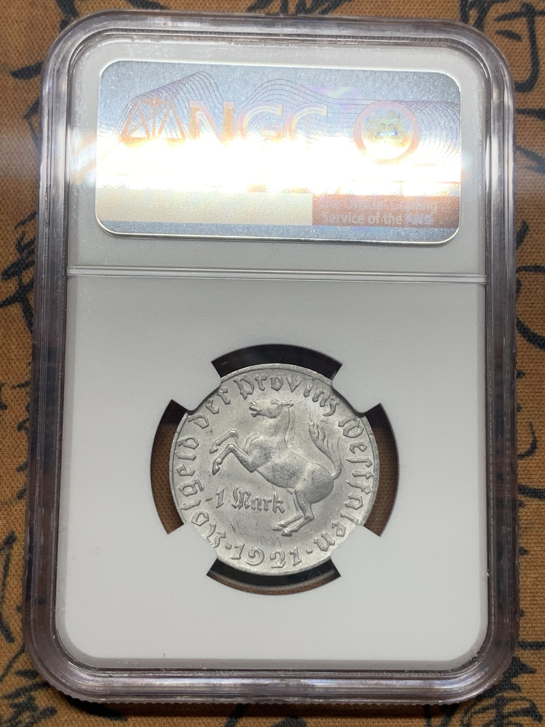 《竞宝斋》第111场-周日，周一 ，2场连拍（全场包邮） NGC-MS63 德国魏玛1921年 1马克大马币 铝制