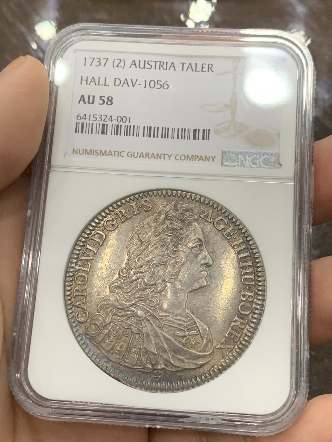《竞宝斋》第111场-周日，周一 ，2场连拍（全场包邮） NGC-AU58 神圣罗马帝国 1737(2) 卡尔六世 1泰勒银币 深五彩包浆 打制好 状态难得
