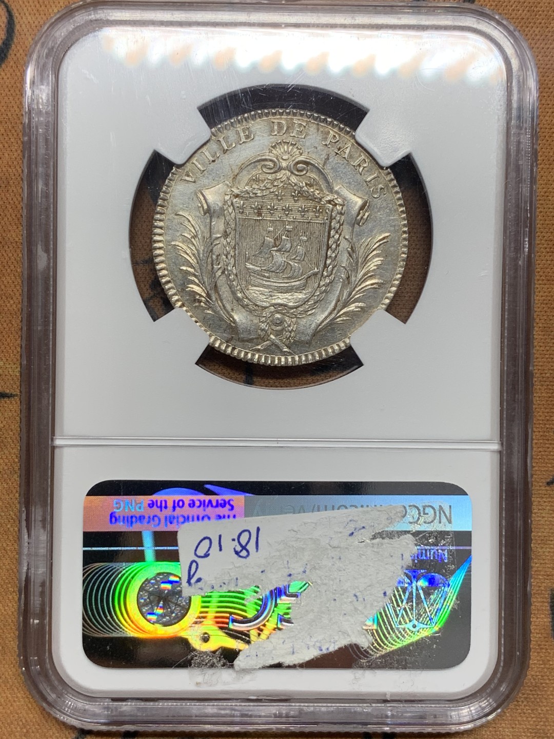 《竞宝斋》第111场-周日，周一 ，2场连拍（全场包邮） NGC UNC 法国 1777年 银质 代币  光度好 细节更好