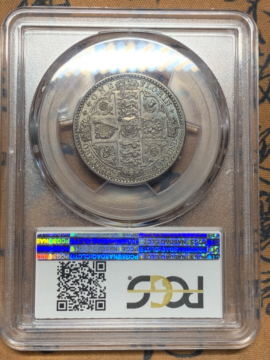 《竞宝斋》第111场-周日，周一 ，2场连拍（全场包邮） PCGS AU58 英国 1849年 维多利亚 无神版 福林 银币 大热品种 双面深包浆 给分实为难得 单枚成套 可藏
