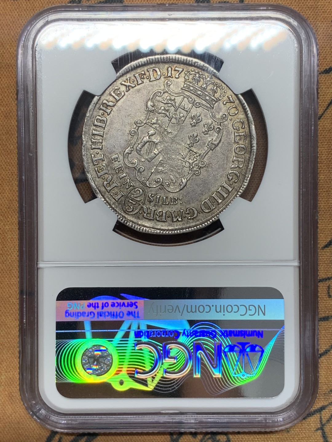 《竞宝斋》第111场-周日，周一 ，2场连拍（全场包邮） NGC-XF45 德国 布伦瑞克-汉诺威 1770年 野人2/3泰勒银币 小人脸部清晰 状态不错