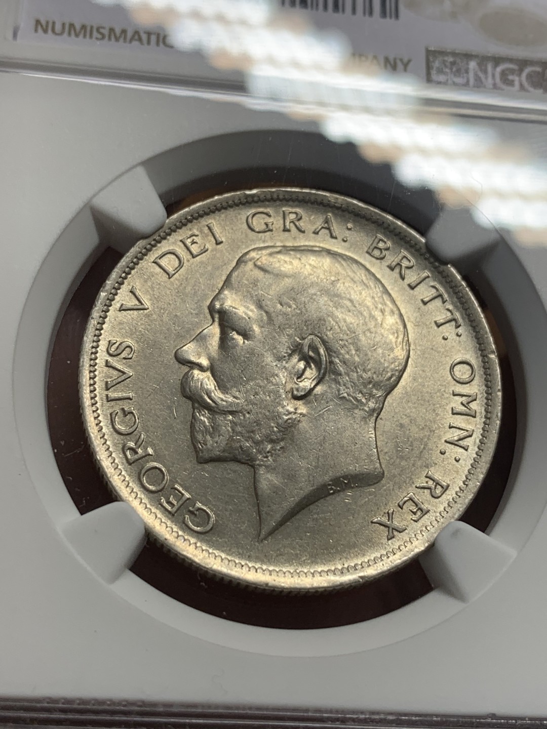 《竞宝斋》第111场-周日，周一 ，2场连拍（全场包邮） NGC-AU58 英国乔五 1917年 1/2克朗银币 比较少见的年份