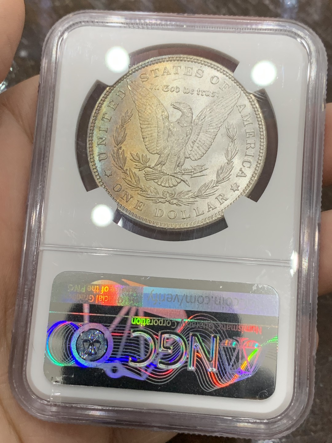 《竞宝斋》第111场-周日，周一 ，2场连拍（全场包邮） NGC MS66 美国 1896年摩根银元 高分双面月牙五彩