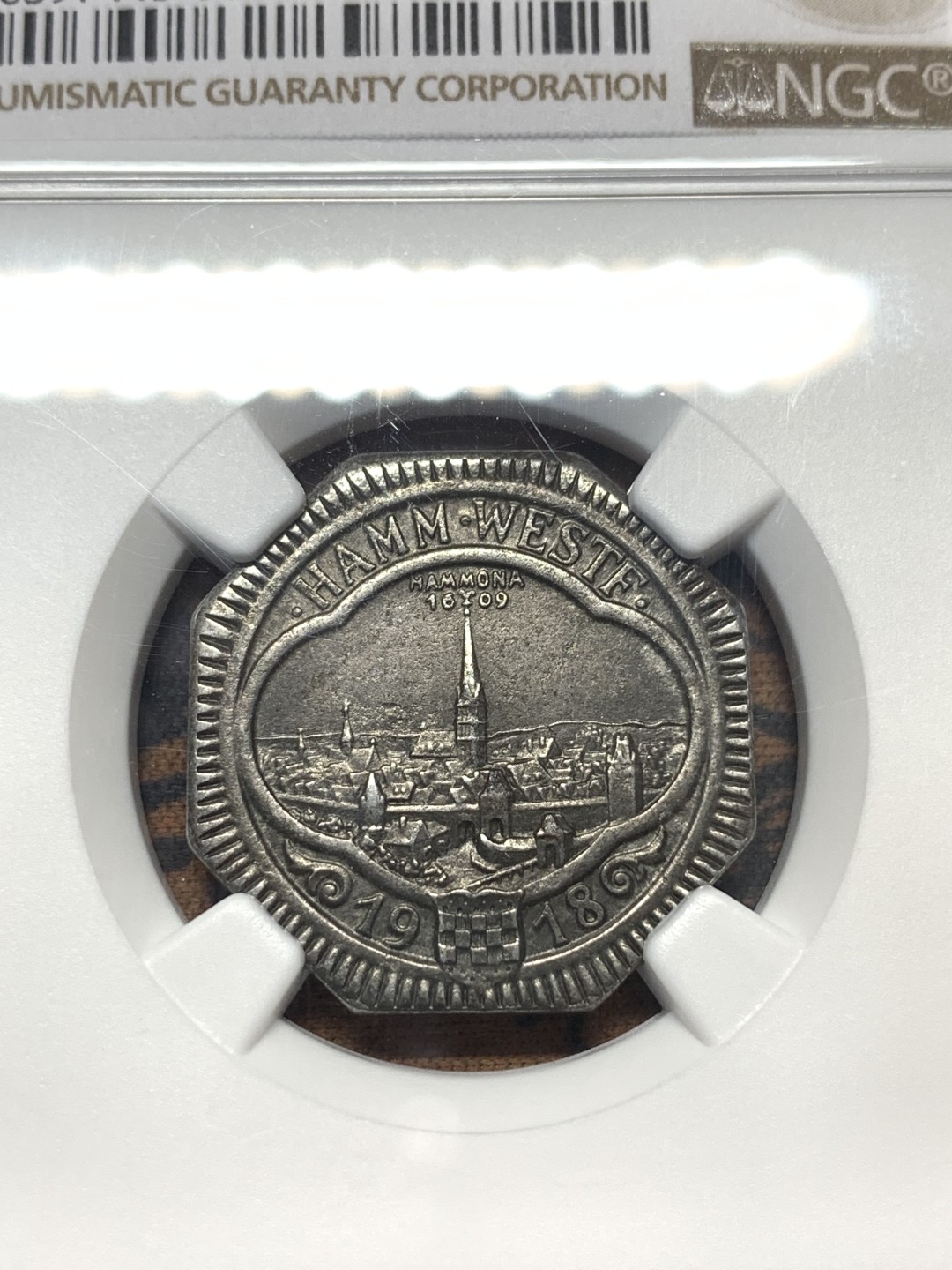 《竞宝斋》第111场-周日，周一 ，2场连拍（全场包邮） NGC-MS63 德国紧急状态 1918年 哈姆50芬尼 铁币 景观德紧，难得的品性，热门景观