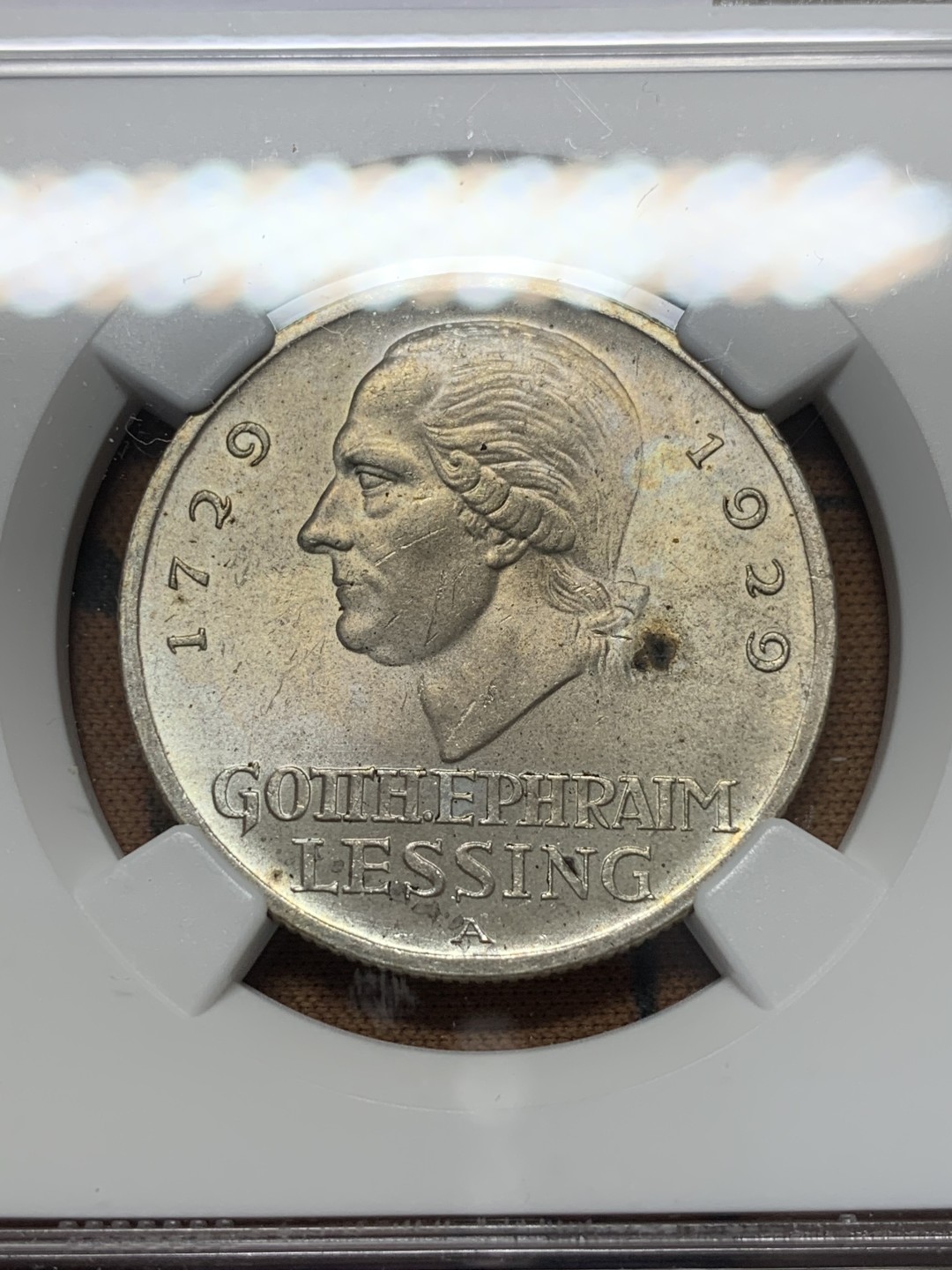 《竞宝斋》第111场-周日，周一 ，2场连拍（全场包邮） NGC-MS61 德国魏玛共和国 1929年莱幸 3马克银币 原光好品 少见品种