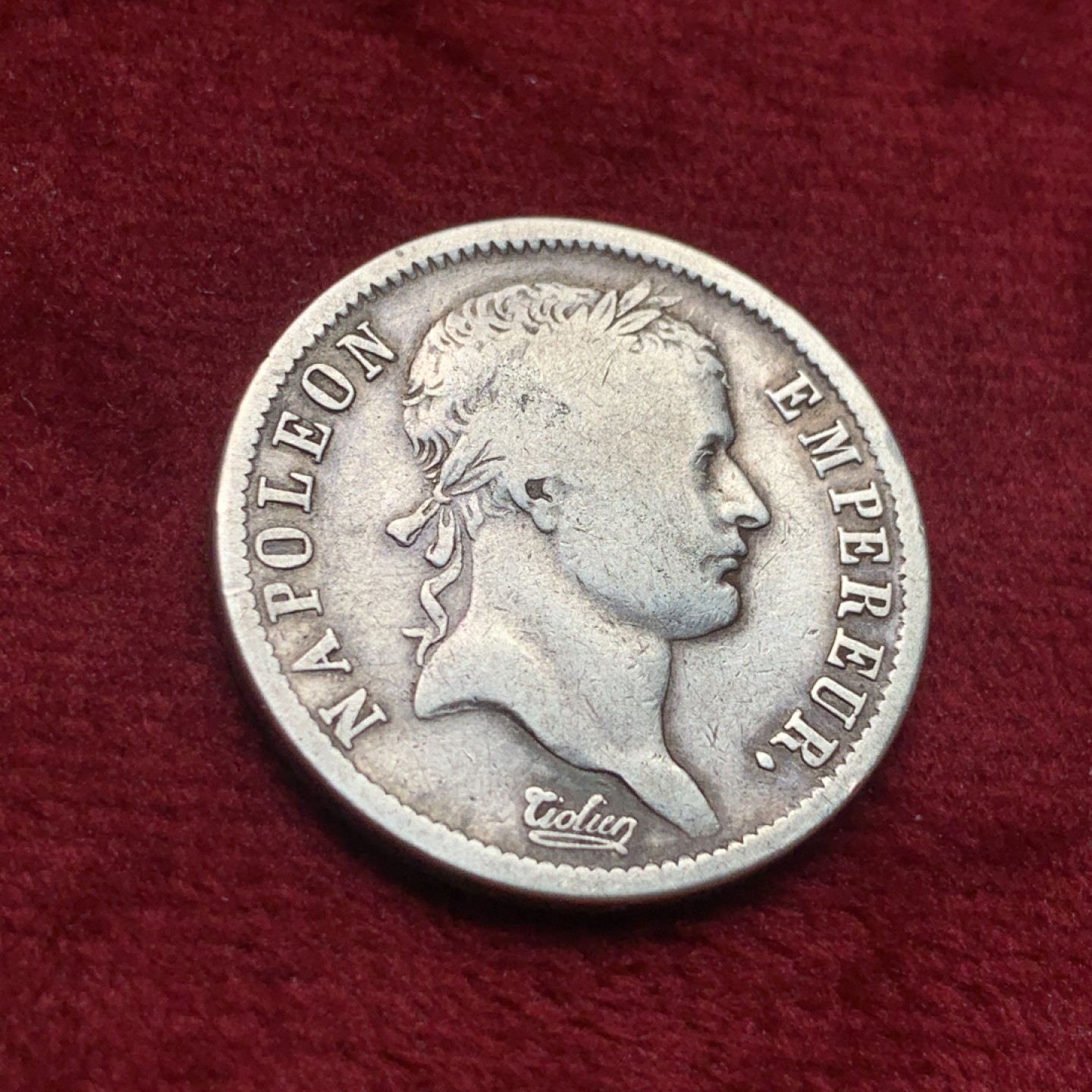 《竞宝斋》第111场-周日，周一 ，2场连拍（全场包邮） 1808年法国拿破仑一世2法郎银币巴黎厂，流通磨损，币边完好，2法郎比5法郎更稀少