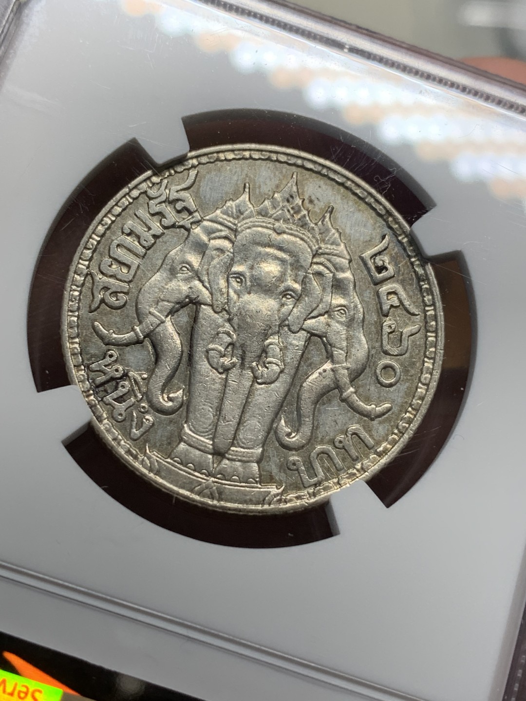 《竞宝斋》第111场-周日，周一 ，2场连拍（全场包邮） NGC AUD  1917年 泰国 大象银币 状态不错