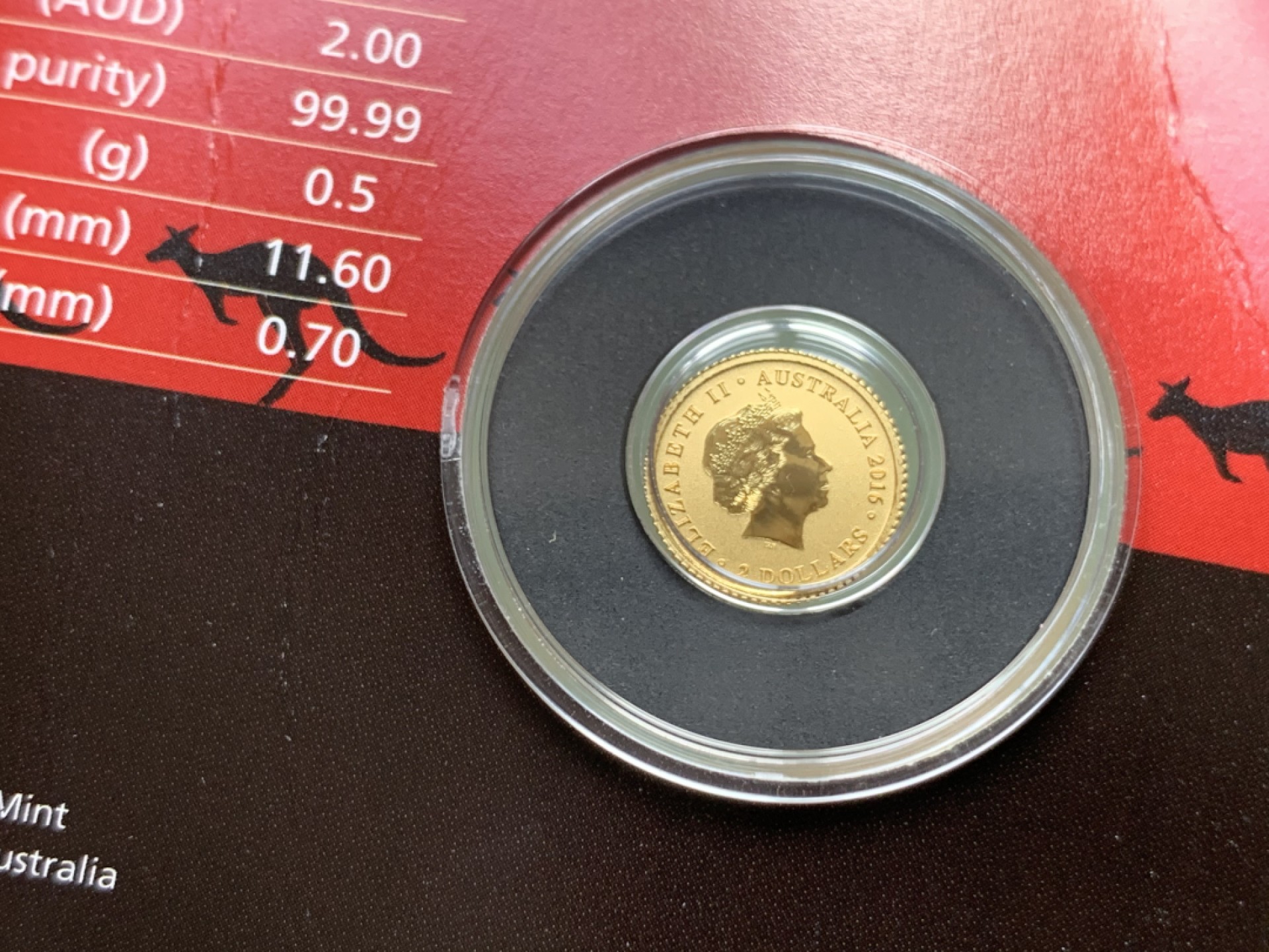 《竞宝斋》第111场-周日，周一 ，2场连拍（全场包邮） 2016年 澳大利亚 0.5克 袋鼠 小金币