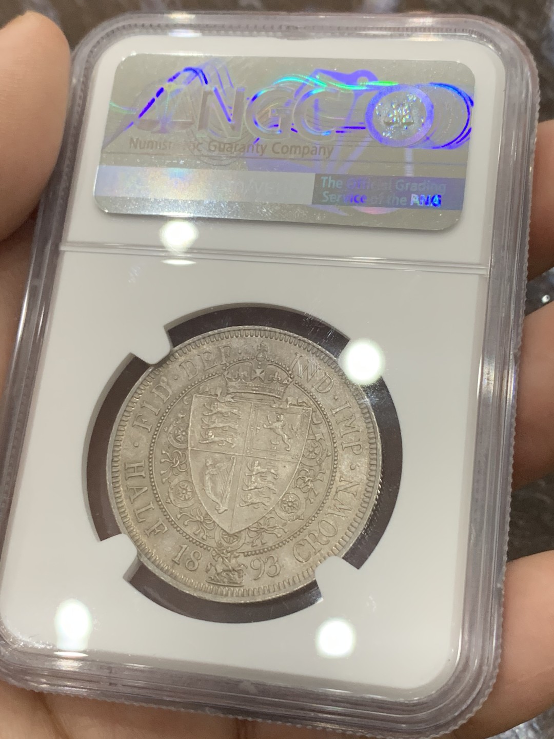 《竞宝斋》第111场-周日，周一 ，2场连拍（全场包邮） NGC MS63 英国 1893年 维多利亚 批纱版 半克朗 银币 细节好，底光也好