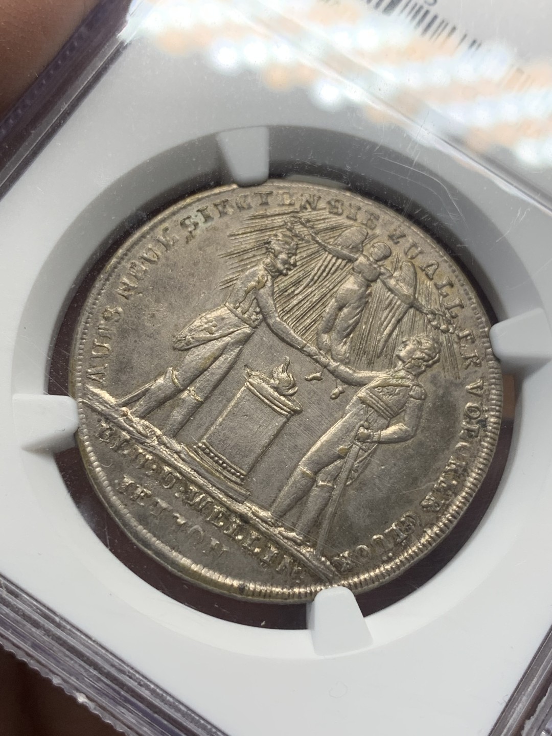 《竞宝斋》第111场-周日，周一 ，2场连拍（全场包邮） NGC AU 德国 1815年 德英联军 入侵巴黎 纪念 镀银铜章 背面细节丰富 难得