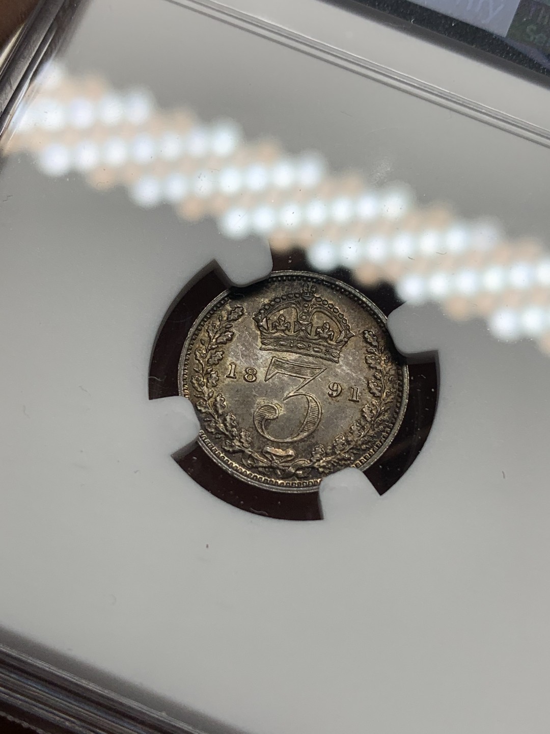 《竞宝斋》第111场-周日，周一 ，2场连拍（全场包邮） NGC MS63-64，UNC 英国 1891年维多利亚女王濯足银币一套 全五彩包浆 1P瑕疵肉眼几乎不可见