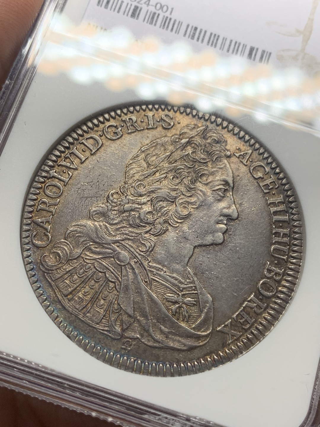 《竞宝斋》第111场-周日，周一 ，2场连拍（全场包邮） NGC-AU58 神圣罗马帝国 1737(2) 卡尔六世 1泰勒银币 深五彩包浆 打制好 状态难得