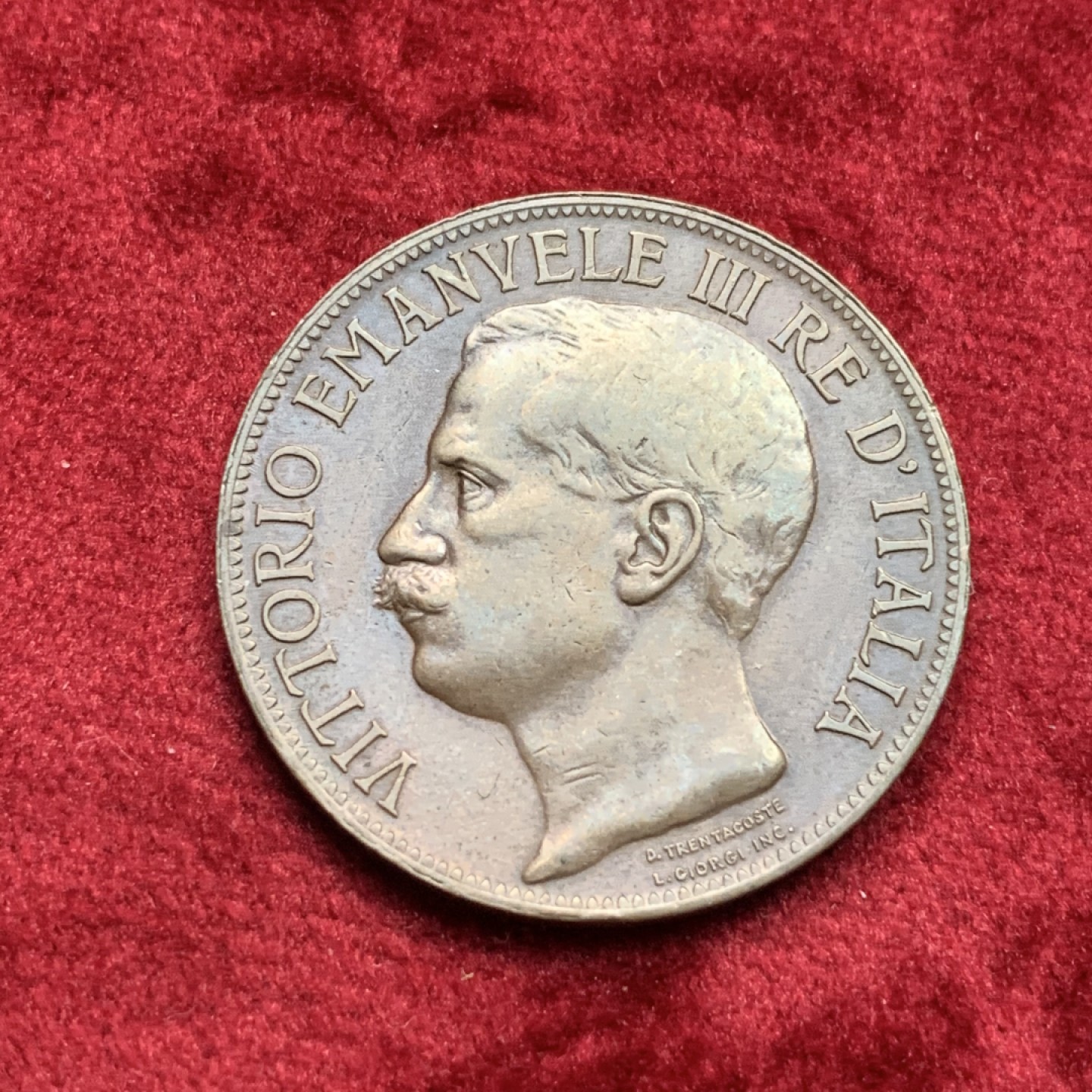 《竞宝斋》第111场-周日，周一 ，2场连拍（全场包邮） 意大利 1911年 托奶 10分 大铜币 高点具在 非常不错的一枚