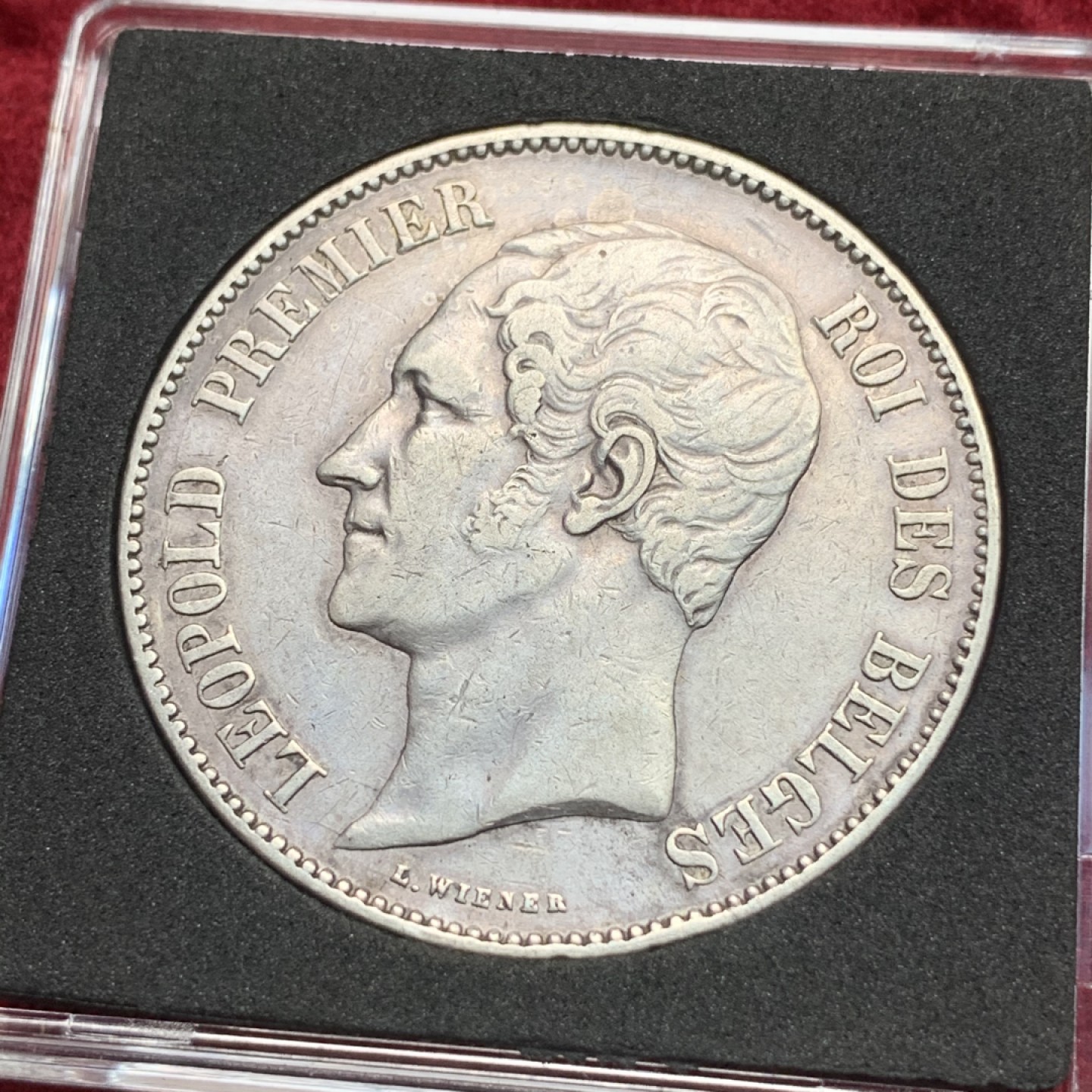 《竞宝斋》第111场-周日，周一 ，2场连拍（全场包邮） 比利时 1851年 利奥波德一世 5法郎银币 头发清晰 磨损小
