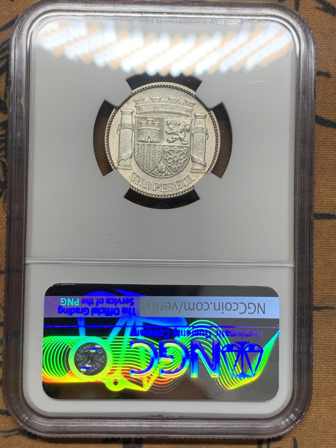 《竞宝斋》第111场-周日，周一 ，2场连拍（全场包邮） NGC-AU55 西班牙 1933年 1比塞塔  西班牙内战银币