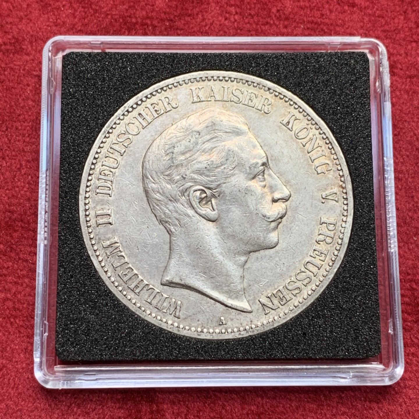 《竞宝斋》第111场-周日，周一 ，2场连拍（全场包邮） 德国 普鲁士 1907年 威廉二世 5马克银币 原味状态 细节好