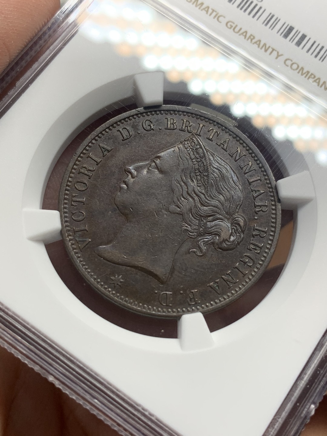 《竞宝斋》第111场-周日，周一 ，2场连拍（全场包邮） NGC AU55 1881 英属泽西1/12先令 铜币  发行量7.5万枚，最稀少年份