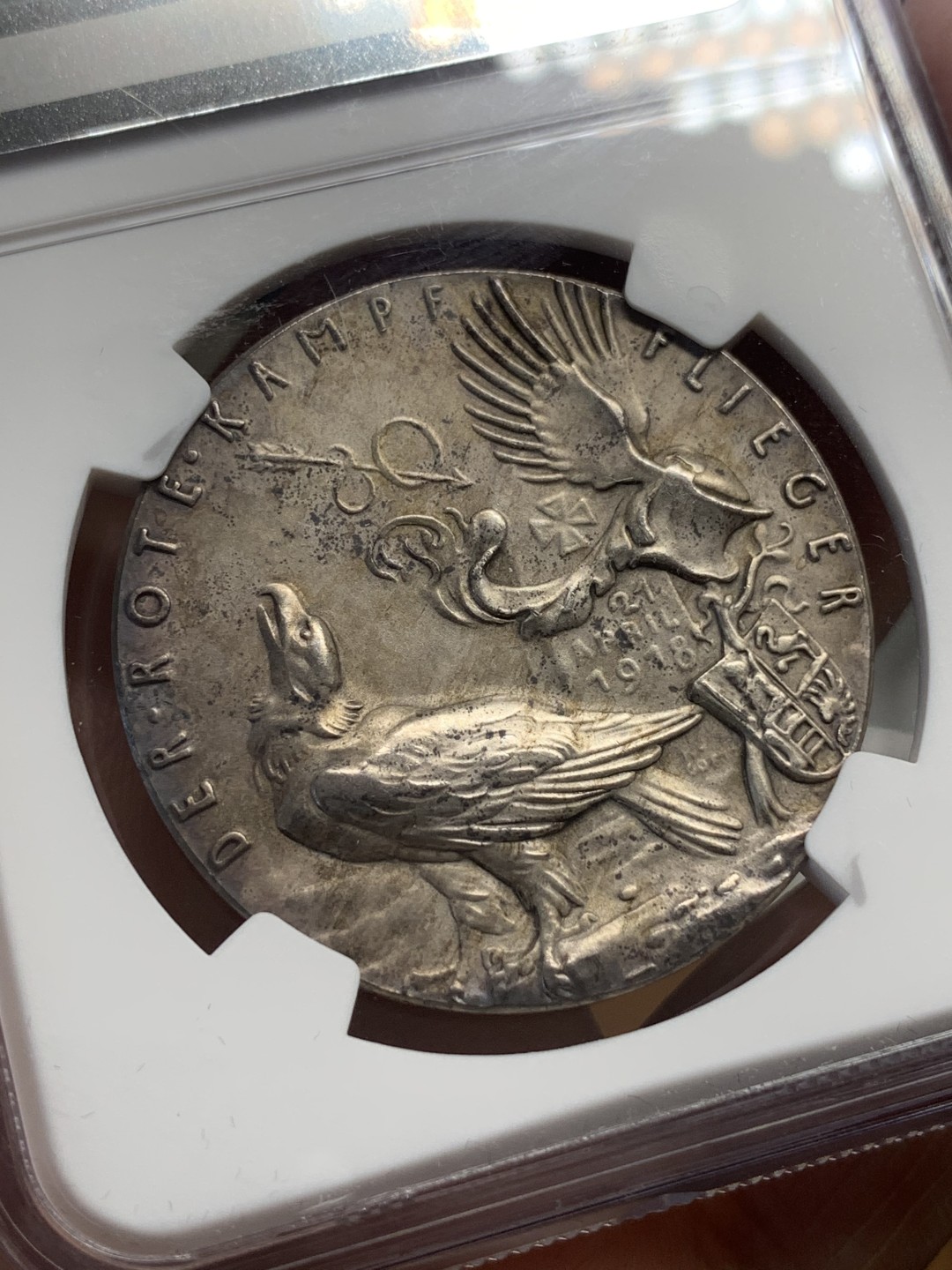 《竞宝斋》第111场-周日，周一 ，2场连拍（全场包邮） NGC-MS62，德国 卡尔歌茨雕刻银章，1918年名誉品“红色男爵”银章，上海N严评