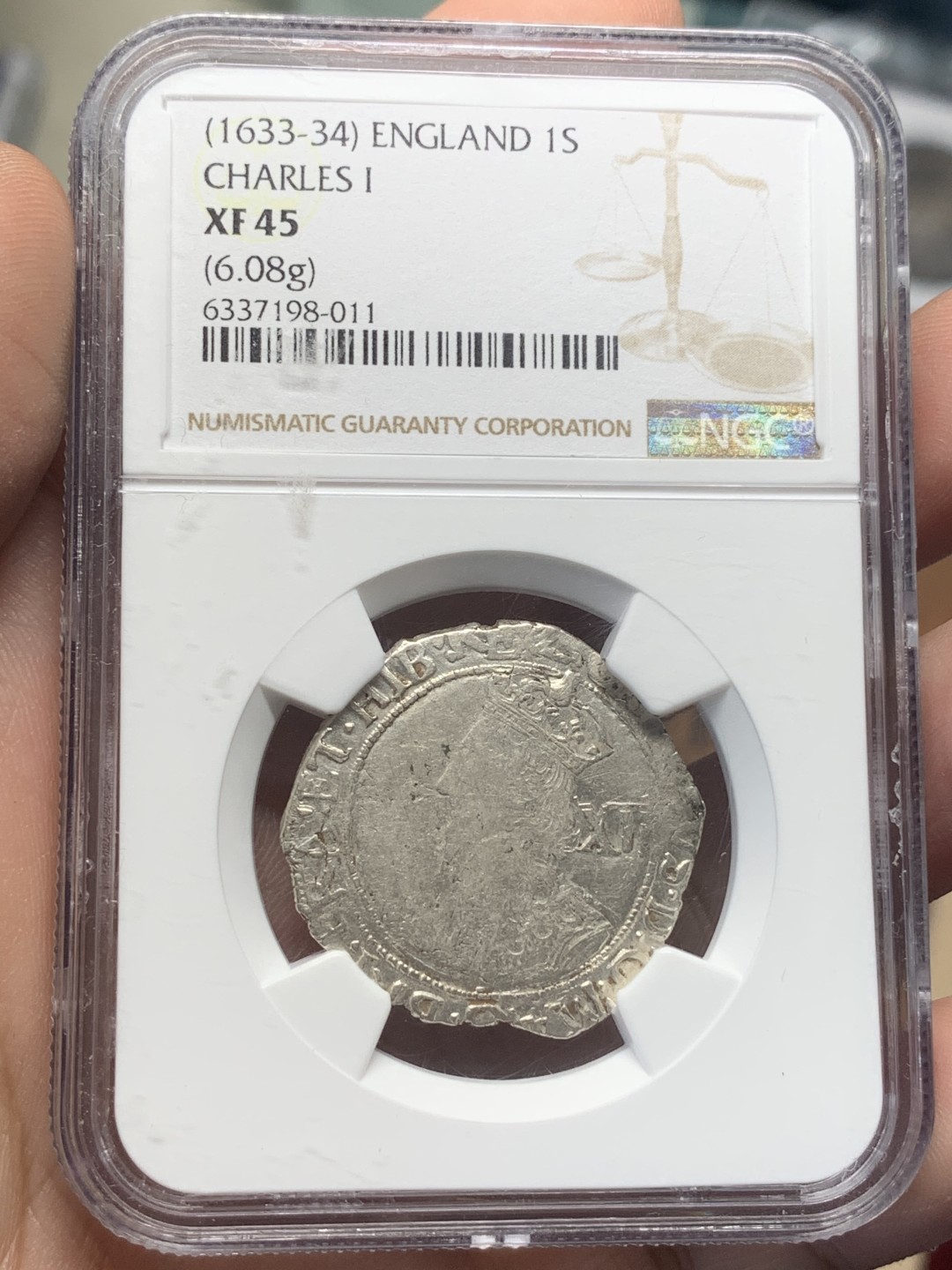 《竞宝斋》第111场-周日，周一 ，2场连拍（全场包邮） NGC XF45 英国 1633-34年 查理一世 1先令 银币 极少品种