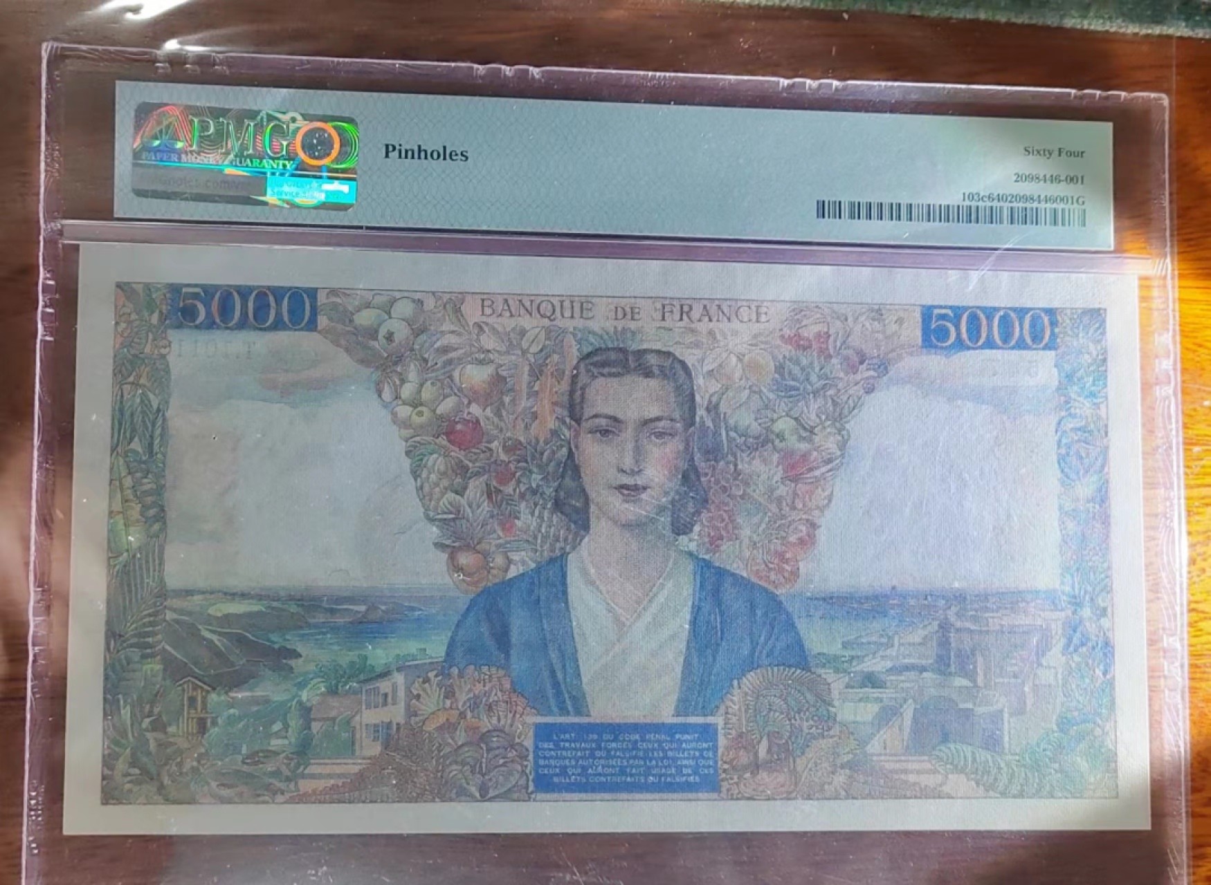 收藏联盟Quantum Auction 第204期拍卖 法国1945年5000法郎 PMG64 大团结 冠军分