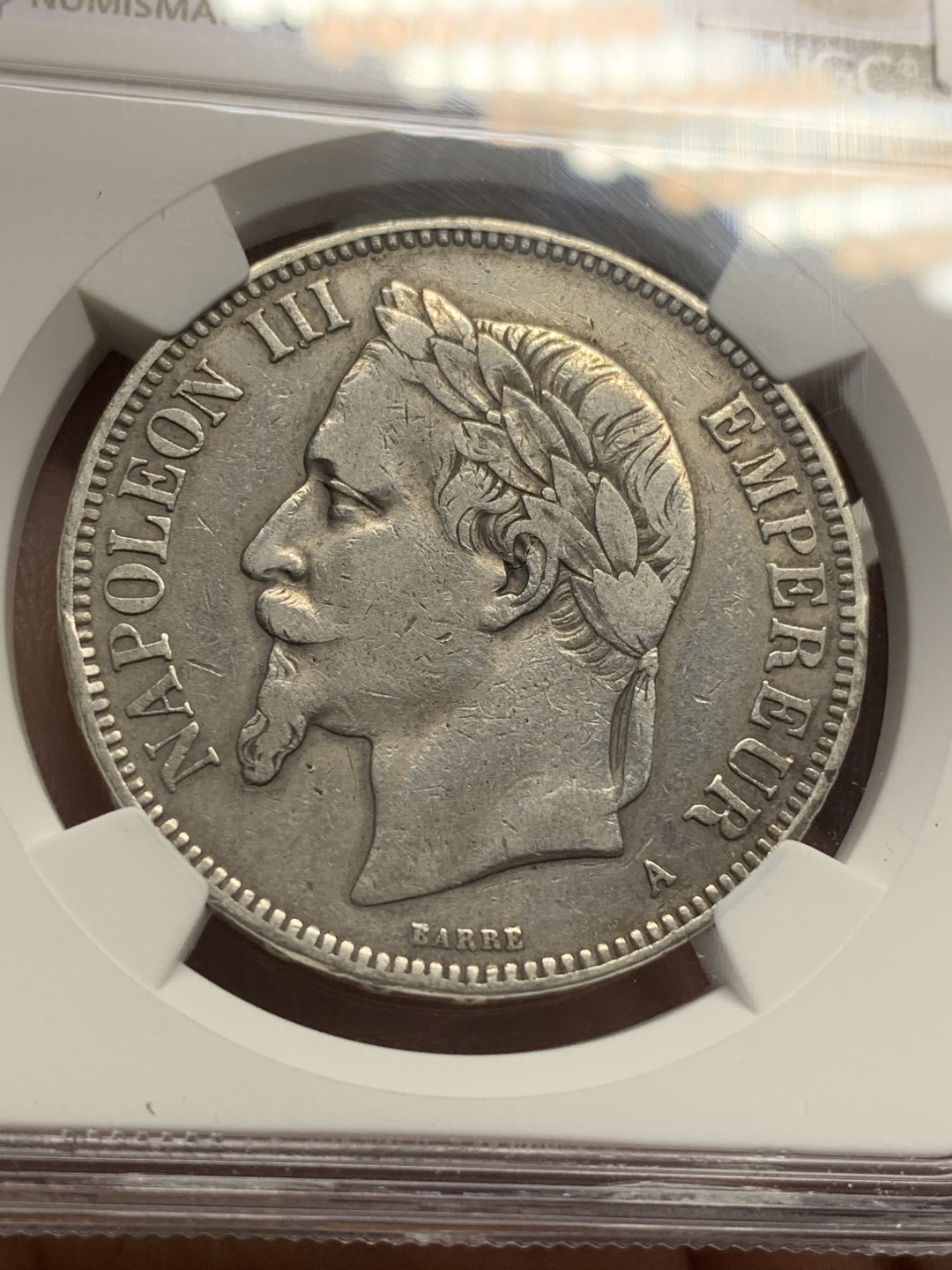 《竞宝斋》第111场-周日，周一 ，2场连拍（全场包邮） NGC-VFD 法国拿破仑三世 1870年 5法郎银币