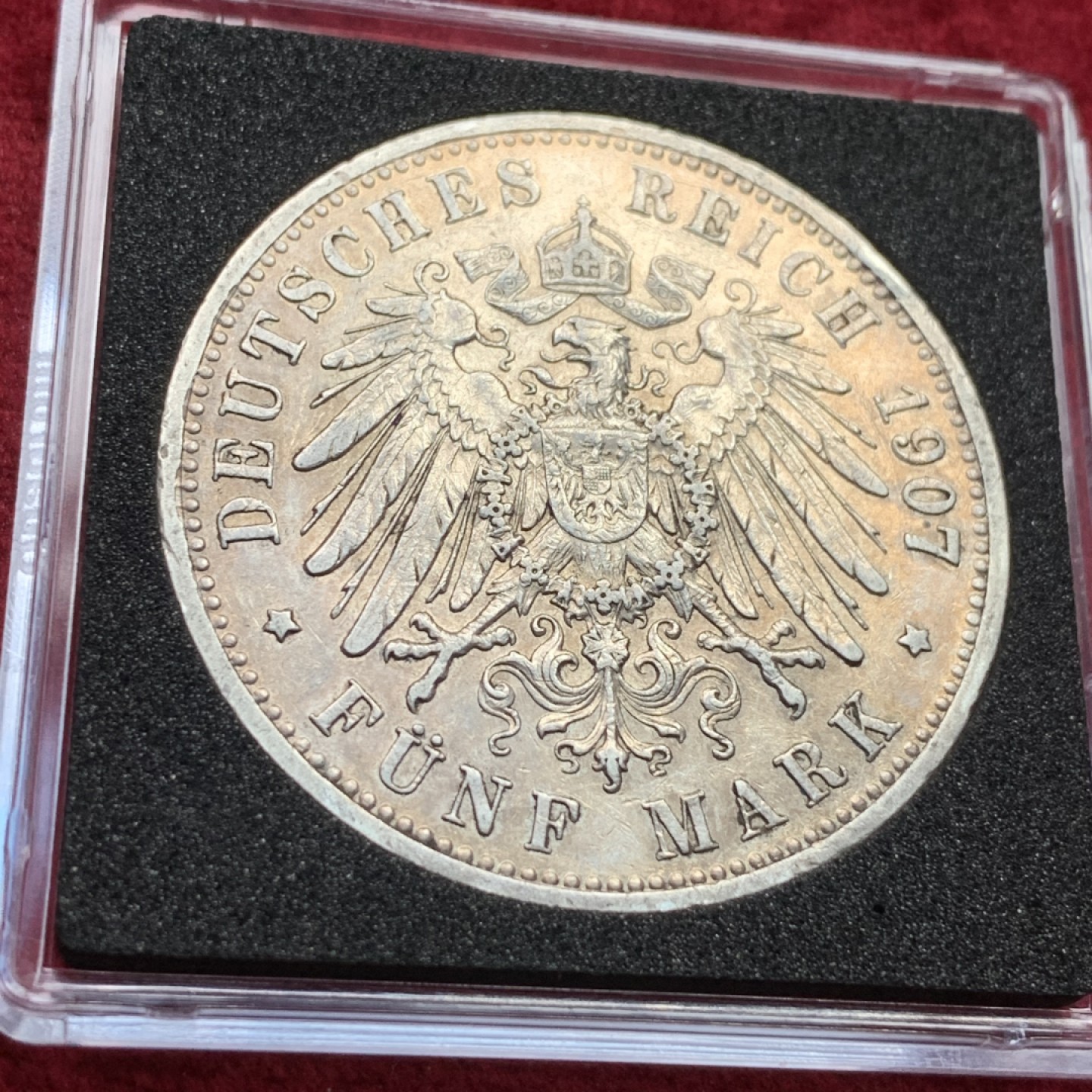 《竞宝斋》第111场-周日，周一 ，2场连拍（全场包邮） 德国 普鲁士 1907年 威廉二世 5马克银币 原味状态 细节好