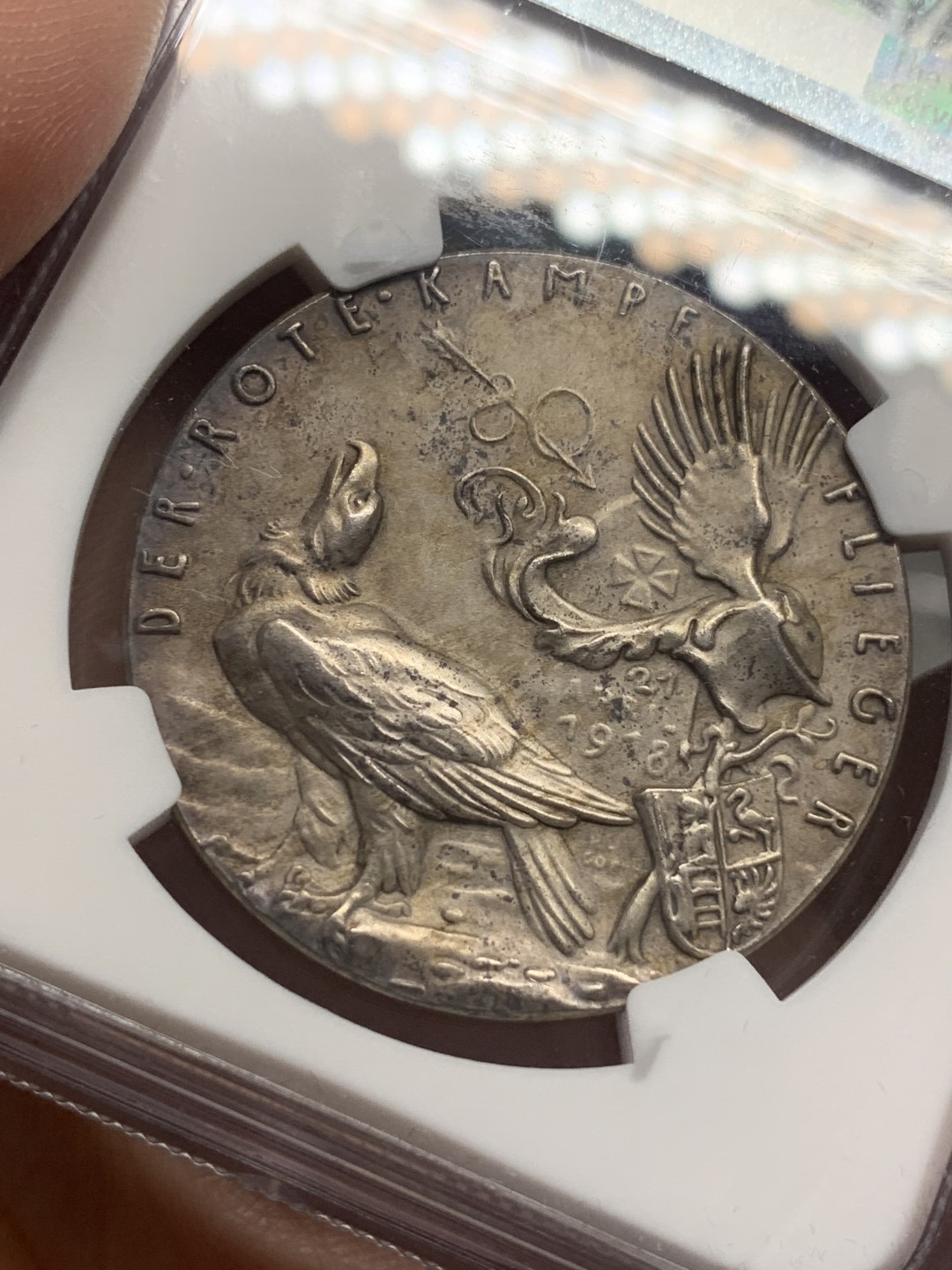 《竞宝斋》第111场-周日，周一 ，2场连拍（全场包邮） NGC-MS62，德国 卡尔歌茨雕刻银章，1918年名誉品“红色男爵”银章，上海N严评