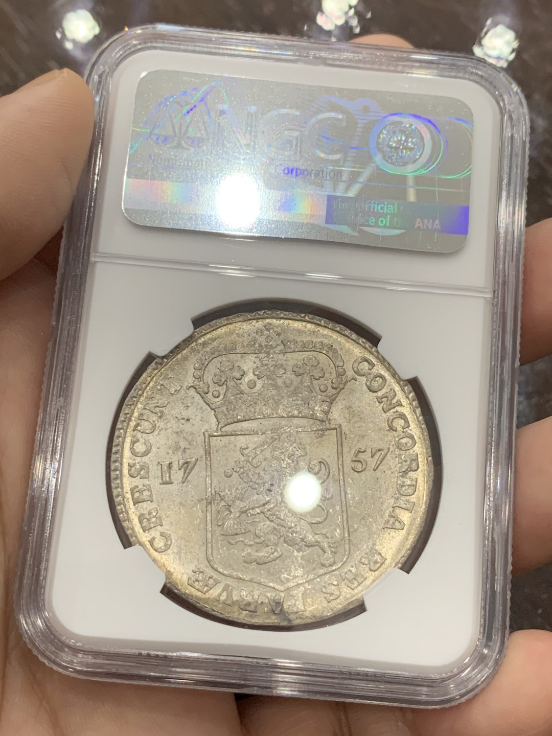 《竞宝斋》第111场-周日，周一 ，2场连拍（全场包邮） NGC-MS63  荷兰 1757年西弗里斯兰1D大银币 近300年保持强曝光状态