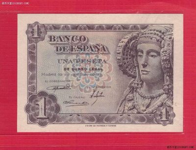 西班牙1948年1比塞塔 克劳斯目录P-135a 欧洲纸币 UNC  - 西班牙1948年1比塞塔 克劳斯目录P-135a 欧洲纸币 UNC 